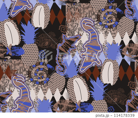 Seamless abstract pattern. Fashion textiles, fabric, packaging, wrapping paper and the like.  114178339