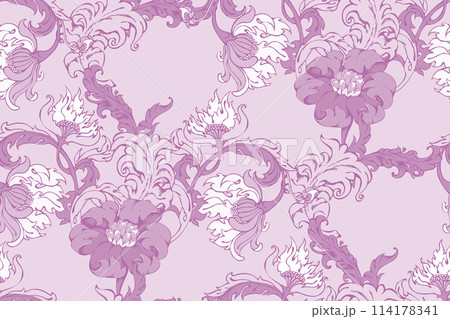 Seamless abstract floral pattern in style of William Morris. Seamless abstract floral pattern in style of William Morris. 114178341