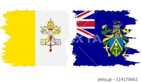 Pitcairn Islands and Vatican grunge flags connection vector 114178662