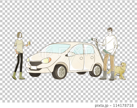 洗車をしている男女 114178718