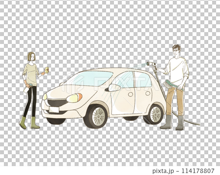 洗車をしている男女 114178807