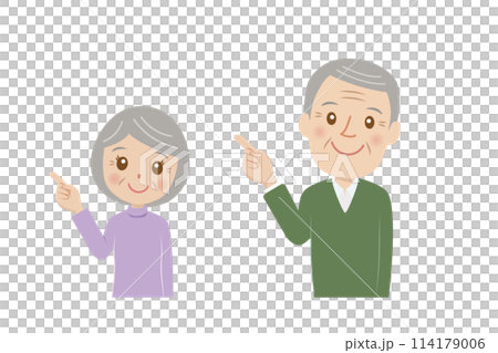 Senior couple, smiling, pointing, cute Senior couple, smiling, pointing, cute 114179006