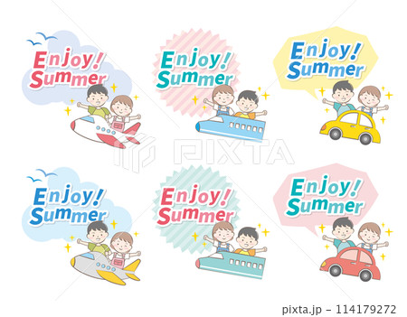 色々な乗り物に乗っている夏休みの子供たち 旅行 見出し 色々な乗り物に乗っている夏休みの子供たち 旅行 見出し 114179272