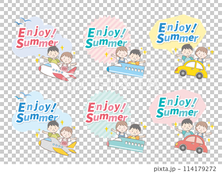 色々な乗り物に乗っている夏休みの子供たち 旅行 見出し 色々な乗り物に乗っている夏休みの子供たち 旅行 見出し 114179272