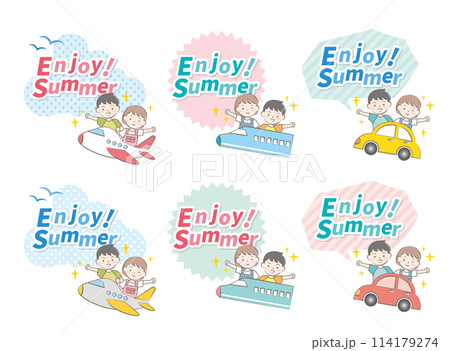 色々な乗り物に乗っている夏休みの子供たち 旅行 見出し 色々な乗り物に乗っている夏休みの子供たち 旅行 見出し 114179274