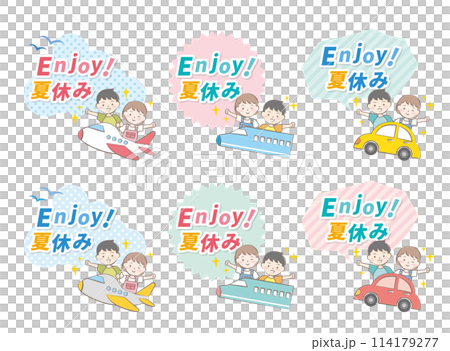 Children on summer vacation riding various vehicles Travel Headline 114179277