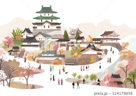 お城の見える公園の風景 114179856