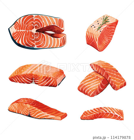 Salmon steaks set collection 114179878