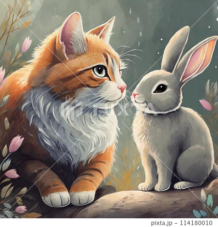 猫とウサギのイラスト 114180010