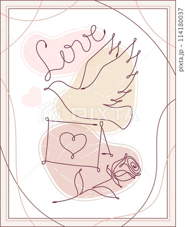 Wedding poster with romanitic symbols. Line art Wedding poster with romanitic symbols. Line art 114180037