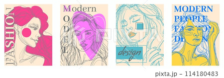 Poster face girl. Music, theater or party pattern art typography, engraving abstract concert, cinema background, graffiti party modern people fashion. Vertical banner with hand drawn vector design Poster face girl. Music, theater or party pattern art typography, engraving abstract concert, cinema background, graffiti party modern people fashion. Vertical banner with hand drawn vector design 114180483
