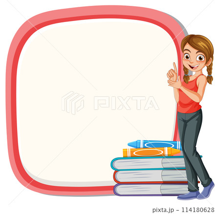 Cheerful Student with Books and Frame Cheerful Student with Books and Frame 114180628