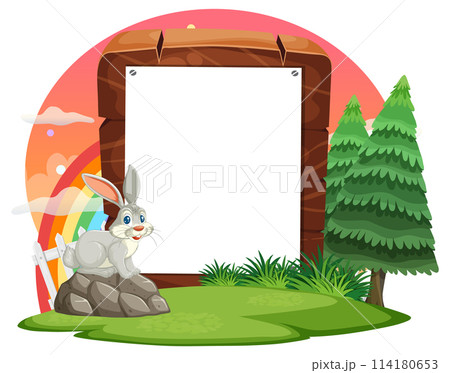 Bunny in Nature with Blank Sign Bunny in Nature with Blank Sign 114180653