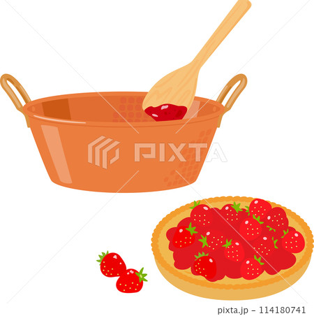 銅製の鍋で調理中のイチゴジャム 銅製の鍋で調理中のイチゴジャム 114180741