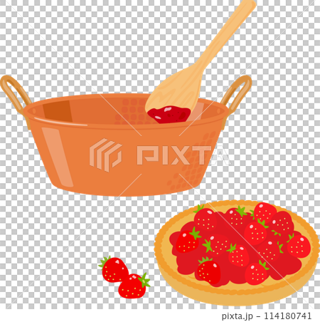 銅製の鍋で調理中のイチゴジャム 銅製の鍋で調理中のイチゴジャム 114180741