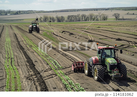 Spring marks the start of the planting season, the hustle and bustle of farmers preparing fields and sowing seeds. 114181062