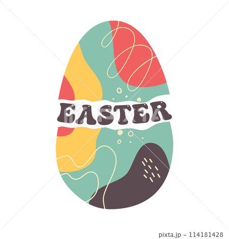 Easter egg design with text. Easter holiday symbol egg hunt in colorful flat style with . Retro modern art decoration. Stock vector icon illustration clipart Easter egg design with text. Easter holiday symbol egg hunt in colorful flat style with . Retro modern art decoration. Stock vector icon illustration clipart 114181428