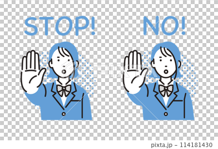 STOP! A high school girl thrusting her hand forward 114181430