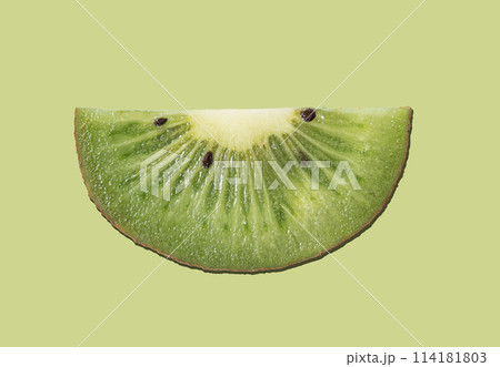 Fresh sliced kiwi poster on green background. Top view and macro Fresh sliced kiwi poster on green background. Top view and macro 114181803