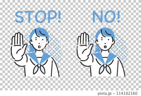 人物 STOP!手を前に突き出す中学生の女の子 114182160