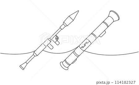 Set of anti-tank grenade launchers one line continuous drawing. Various modern weapons continuous one line illustration. Vector linear illustration. 114182327