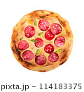 Pizza pepperoni. Hand drawn watercolor 114183375