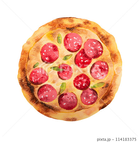 Pizza pepperoni. Hand drawn watercolor 114183375