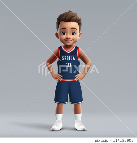 3d cartoon cute basketball player in Serbia national team kit. 3d cartoon cute basketball player in Serbia national team kit. 114183903