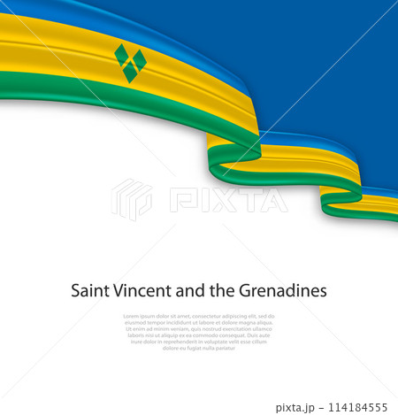 Waving ribbon with flag of Saint Vincent and the Grenadines Waving ribbon with flag of Saint Vincent and the Grenadines 114184555