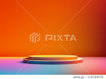 A colorful abstract background with a round podium in the center A colorful abstract background with a round podium in the center 114184578