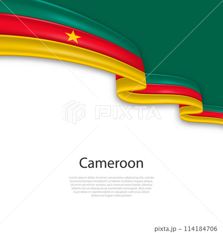 Waving ribbon with flag of Cameroon 114184706