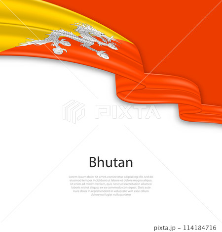 Waving ribbon with flag of Bhutan 114184716