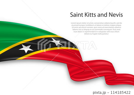 Abstract Wavy Flag of Saint Kitts and Nevis on White Background 114185422