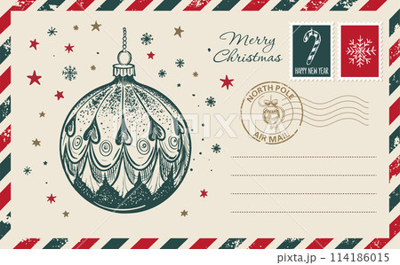 Christmas mail, postcard, hand drawn illustration. Christmas mail, postcard, hand drawn illustration. 114186015