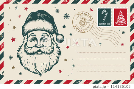 Christmas mail, postcard, hand drawn illustration.	 114186103