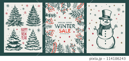 Christmas set in sketch style. Hand drawn illustration.	 114186243