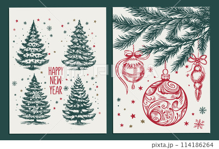 Christmas set in sketch style. Hand drawn illustration.	 114186264