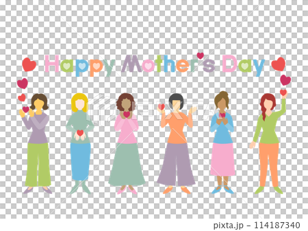 ハートを持つ女性たちの母の日イラスト 114187340