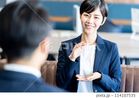 オフィスで商談するビジネスウーマン オフィスで商談するビジネスウーマン 114187535