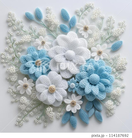 毛糸で編んだ風の立体的な花のイラストのイラスト素材 [114187692] - PIXTA