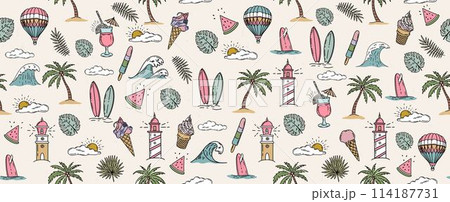 Summer pattern, hand drawn illustration. Summer pattern, hand drawn illustration. 114187731