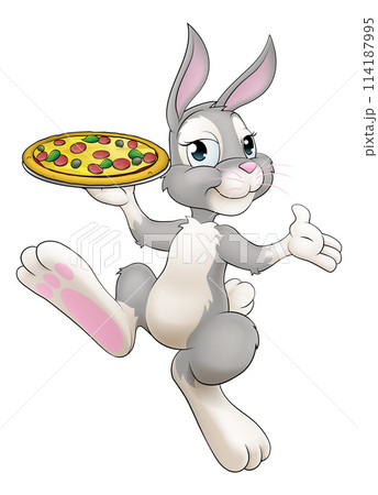 Easter Bunny Rabbit Cartoon Pizza Restaurant Chef 114187995