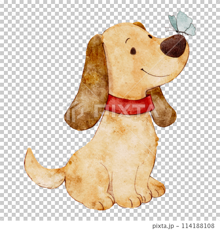 水彩風格可愛的小狗手繪插圖 水彩風格可愛的小狗手繪插圖 114188108
