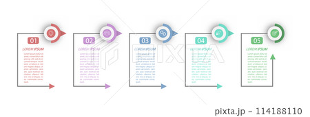 5 stages of development, improvement or training. Infographics with visual action icons for business, finance, project, plan or marketing 5 stages of development, improvement or training. Infographics with visual action icons for business, finance, project, plan or marketing 114188110