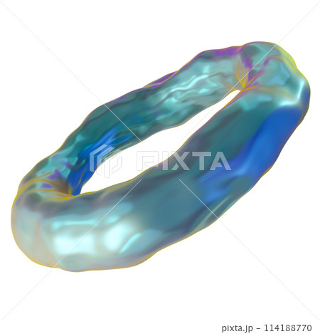 Abstract, holographic 3D shape isolated on white background. Metallic, iridescent surface. Color gradient, y2k style. Cut out trendy and futuristic design element. 3D rendering. 114188770