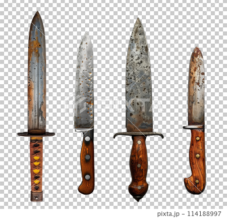 透明背景，4種生鏽的匕首，刀子 114188997