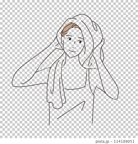 一個女人洗完澡後用毛巾擦頭髮 114189051