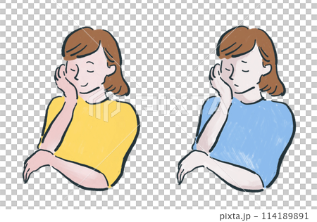 Sad woman (blue), happy woman (orange) 114189891
