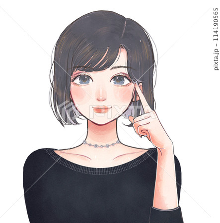 パッチリ二重、かわいいメイクの女の子バストアップイラスト パッチリ二重、かわいいメイクの女の子バストアップイラスト 114190565