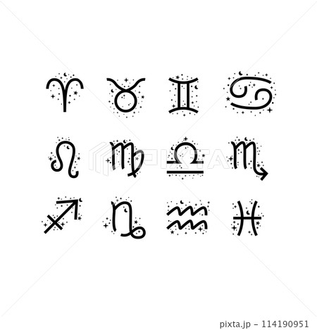 12 zodiac signs with moon and stars. Celestial constellations 12 zodiac signs with moon and stars. Celestial constellations 114190951